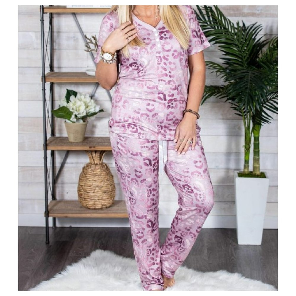 NEW SHIRLEY & STONE PJs Mauve Leopard